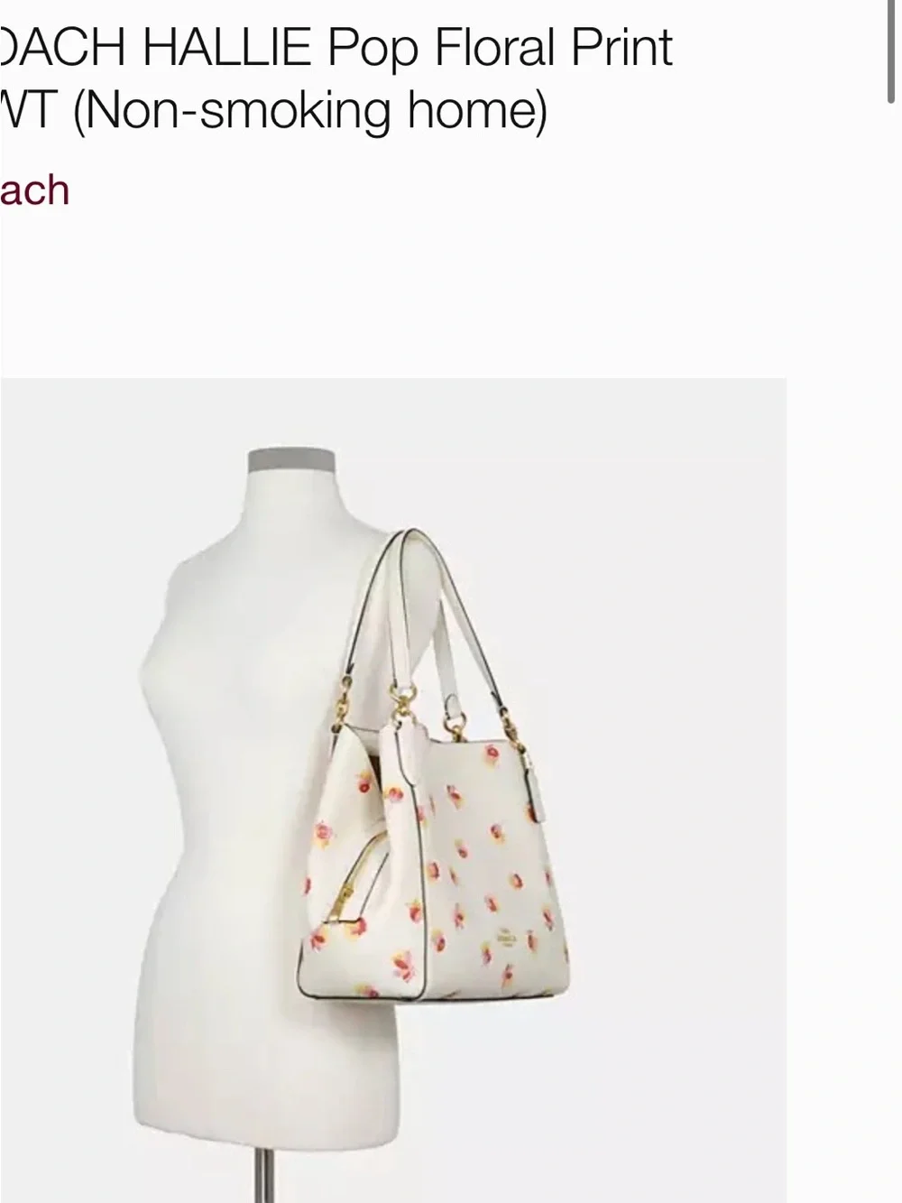 Coach Hallie Floral Print Shoulder Bag in Cream with Pink and Yellow Blooms